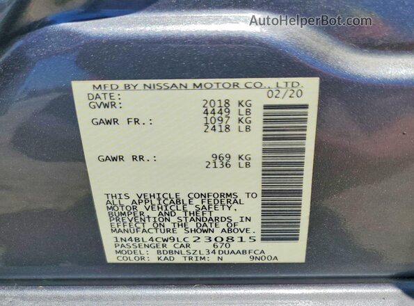 1N4BL4CW9LC230815 2020 NISSAN ALTIMA Gray 