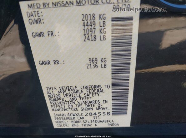 1N4BL4CWXLC284558 2020 NISSAN ALTIMA Black Շարժիչի բաժամունքի տեսք