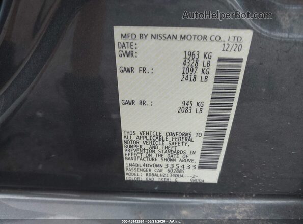 1N4BL4DV0MN335433 2021 NISSAN ALTIMA Gray Engine compartment view