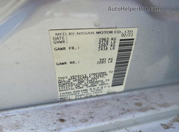 1N4BL4DV1MN357375 2021 NISSAN ALTIMA Silver Widok naklejki z numerem VIN