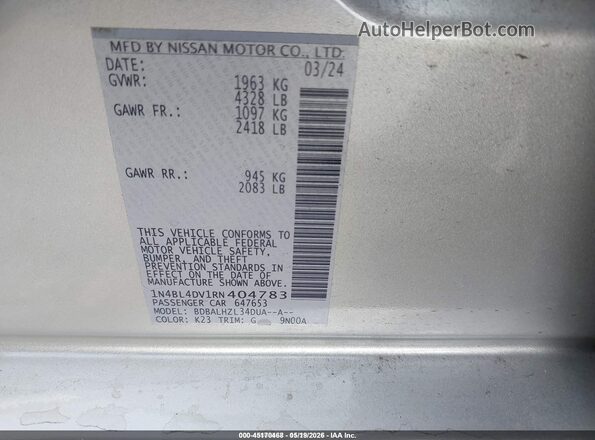 1N4BL4DV1RN404783 2024 NISSAN ALTIMA Silver ძრავის განყოფილების ხედი