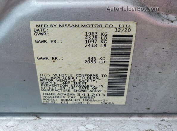 1N4BL4DV2MN341203 2021 NISSAN ALTIMA Silver 