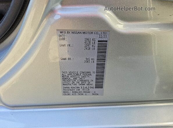 1N4BL4DV2RN354296 2024 NISSAN ALTIMA Серебряный Вид подкапотного пространства