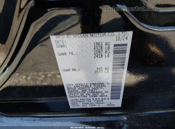 1N4BL4DV2SN335303 2025 NISSAN ALTIMA Black Widok komory silnika