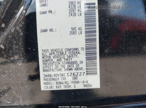 1N4BL4DV3KC126227 2019 NISSAN ALTIMA Black Widok komory silnika