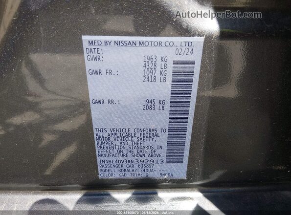1N4BL4DV3RN392913 2024 NISSAN ALTIMA Gray ძრავის განყოფილების ხედი