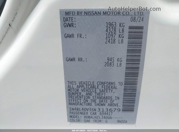 1N4BL4DV3SN313679 2025 NISSAN ALTIMA White ძრავის განყოფილების ხედი