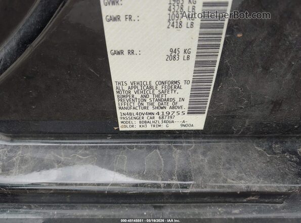 1N4BL4DV4MN419755 2021 NISSAN ALTIMA Black ძრავის განყოფილების ხედი