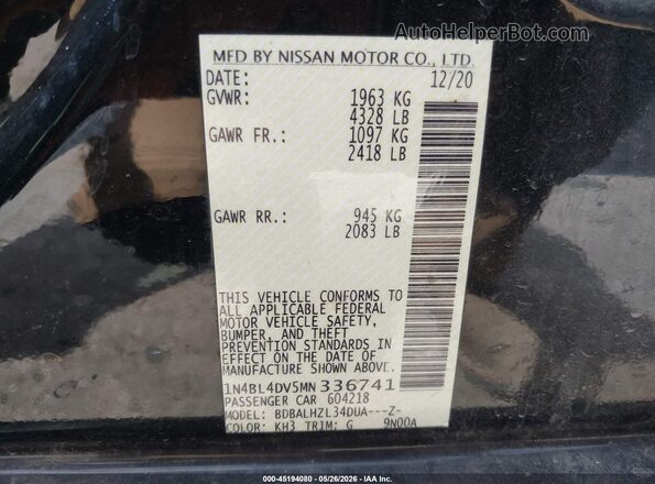 1N4BL4DV5MN336741 2021 NISSAN ALTIMA Black Engine compartment view