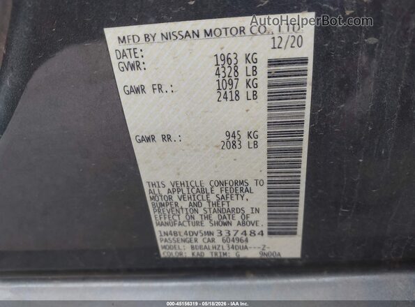 1N4BL4DV5MN337484 2021 NISSAN ALTIMA Серый 