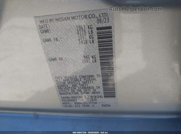 1N4BL4DV5RN328906 2024 NISSAN ALTIMA Silver Вид підкапотного простору