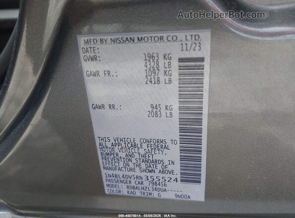1N4BL4DV5RN355524 2024 NISSAN ALTIMA Gray Вид підкапотного простору