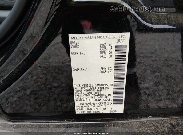 1N4BL4DV6MN407915 2021 NISSAN ALTIMA Black Widok komory silnika