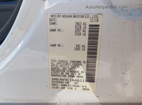 1N4BL4DV7KC164611 2019 NISSAN ALTIMA White Vista del compartimento del motor