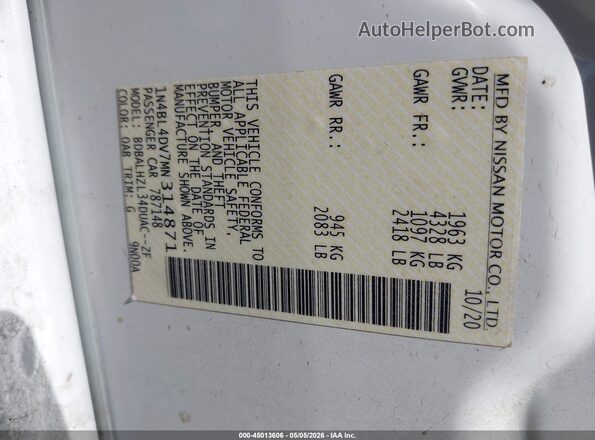 1N4BL4DV7MN314871 2021 NISSAN ALTIMA White 