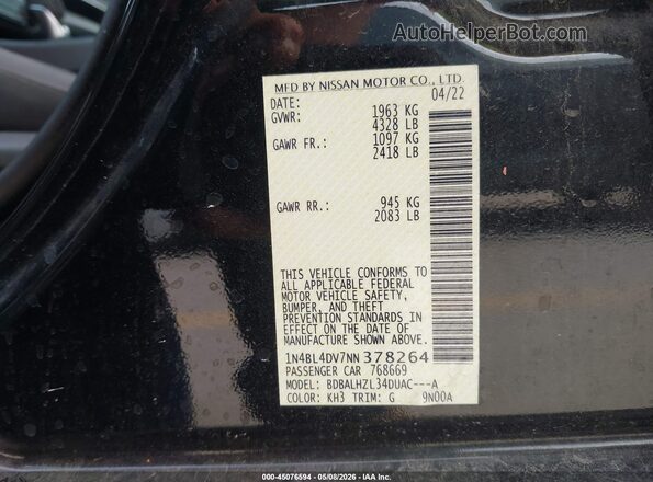 1N4BL4DV7NN378264 2022 NISSAN ALTIMA Black Вид підкапотного простору