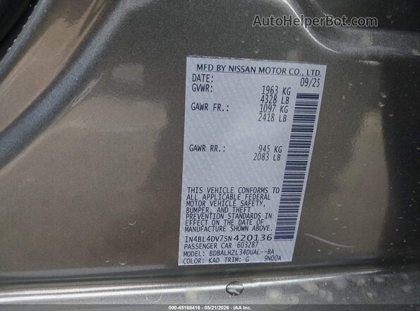 1N4BL4DV7SN420136 2025 NISSAN ALTIMA Gray Вид підкапотного простору