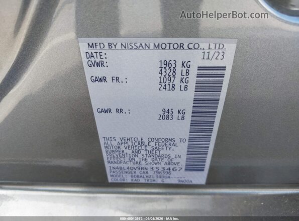 1N4BL4DV9RN353467 2024 NISSAN ALTIMA Серый Вид подкапотного пространства