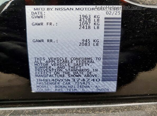 1N4BL4DVXSN374740 2025 NISSAN ALTIMA Black Widok komory silnika