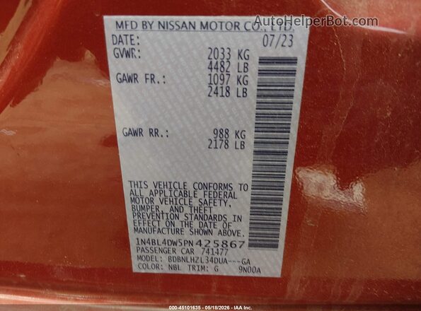 1N4BL4DW5PN425867 2023 NISSAN ALTIMA Red 