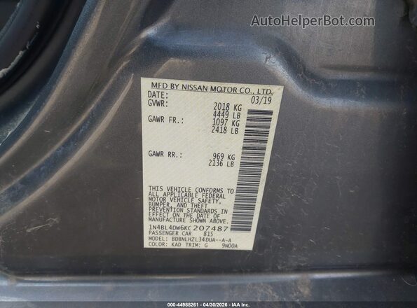 1N4BL4DW6KC207487 2019 NISSAN ALTIMA Gray Շարժիչի բաժամունքի տեսք