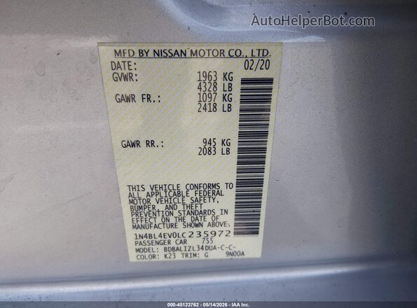 1N4BL4EV0LC235972 2020 NISSAN ALTIMA White ძრავის განყოფილების ხედი