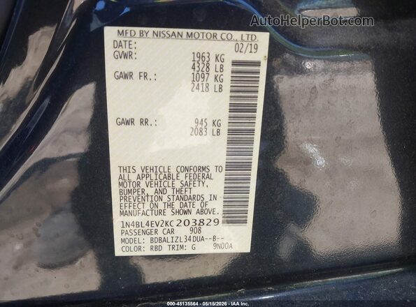 1N4BL4EV2KC203829 2019 NISSAN ALTIMA Серый Вид подкапотного пространства