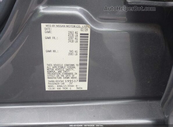 1N4BL4EV5KC199517 2019 NISSAN ALTIMA Gray 