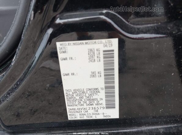 1N4BL4EV5KC236579 2019 NISSAN ALTIMA Black 