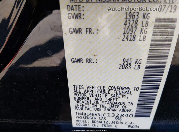 1N4BL4EV5LC132840 2020 NISSAN ALTIMA Black Вид підкапотного простору