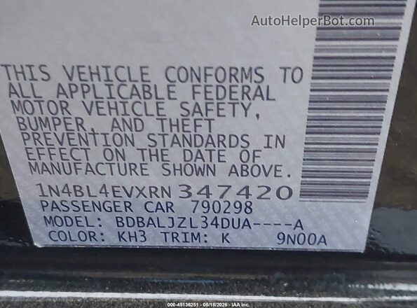 1N4BL4EVXRN347420 2024 NISSAN ALTIMA Black ძრავის განყოფილების ხედი