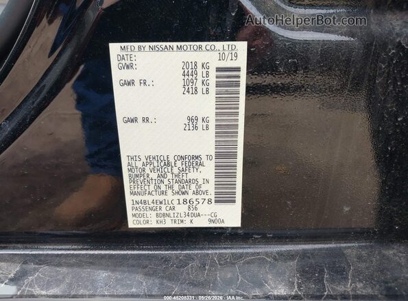 1N4BL4EW1LC186578 2020 NISSAN ALTIMA Black ძრავის განყოფილების ხედი