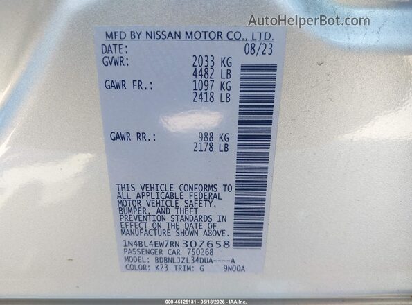 1N4BL4EW7RN307658 2024 NISSAN ALTIMA Silver Engine compartment view