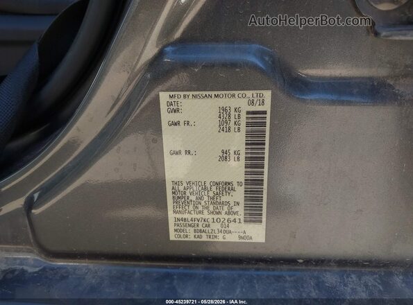 1N4BL4FV7KC102641 2019 NISSAN ALTIMA Gray Вид підкапотного простору