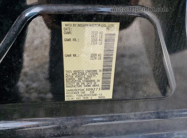 1N4BZ0CP1HC309273 2017 NISSAN LEAF Black VIN կոդի պիտակի տեսք