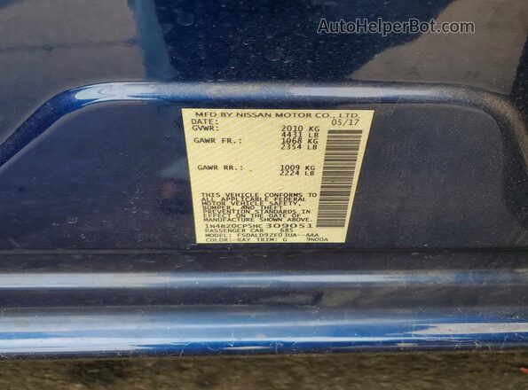 1N4BZ0CP5HC309051 2017 NISSAN LEAF Blue 