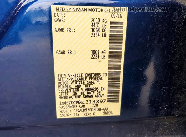 1N4BZ0CP6GC313897 2016 NISSAN LEAF Blue 
