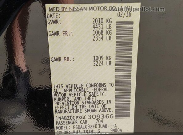 1N4BZ0CPXGC309366 2016 NISSAN LEAF Black Widok komory silnika