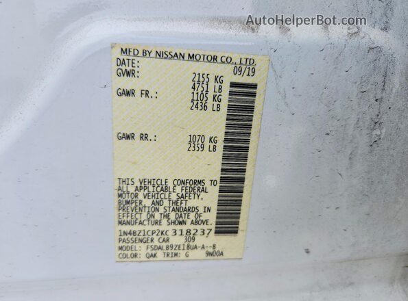1N4BZ1CP2KC318237 2019 NISSAN LEAF White ძრავის განყოფილების ხედი