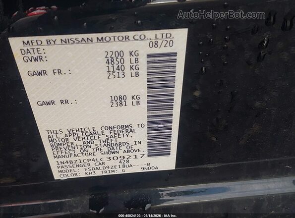 1N4BZ1CP4LC309217 2020 NISSAN LEAF Black ძრავის განყოფილების ხედი