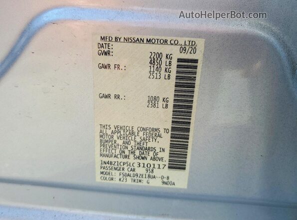 1N4BZ1CP5LC310117 2020 NISSAN LEAF Silver Շարժիչի բաժամունքի տեսք