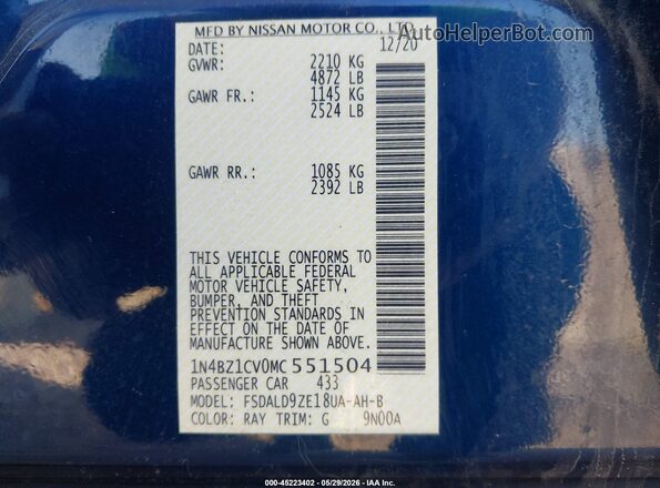 1N4BZ1CV0MC551504 2021 NISSAN LEAF Blue Vista del compartimento del motor