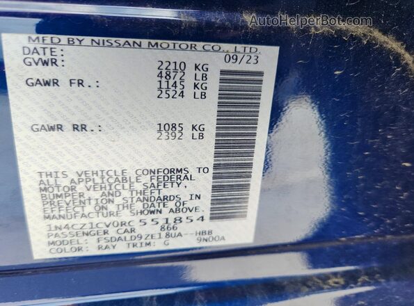 1N4CZ1CV0RC551854 2024 NISSAN LEAF Синий Панорамный вид салона 360°