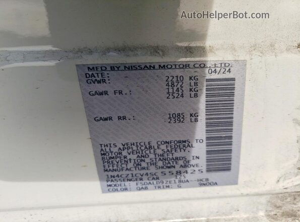 1N4CZ1CV4SC558425 2025 NISSAN LEAF White VIN კოდის სტიკერის ხედი