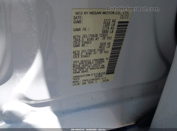 1N6AA1EF1MN535820 2021 NISSAN TITAN White 