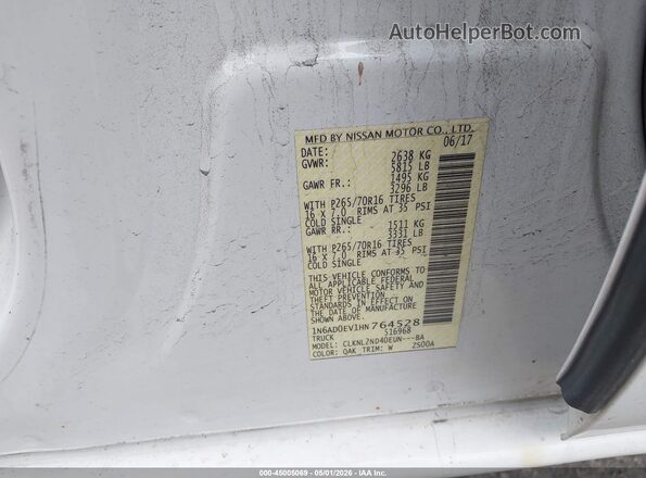 1N6AD0EV1HN764528 2017 NISSAN FRONTIER Белый Вид подкапотного пространства