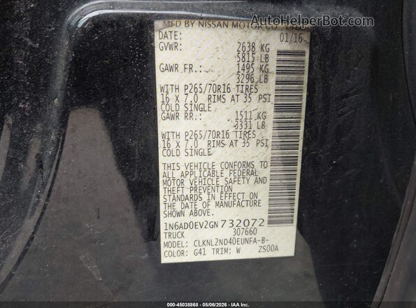 1N6AD0EV2GN732072 2016 NISSAN FRONTIER Черный Вид подкапотного пространства