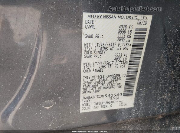 1N6BA1F3XJN540549 2018 NISSAN TITAN XD Gray Շարժիչի բաժամունքի տեսք