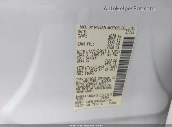 1N6BA1F48GN515554 2016 NISSAN TITAN XD Белый Вид подкапотного пространства
