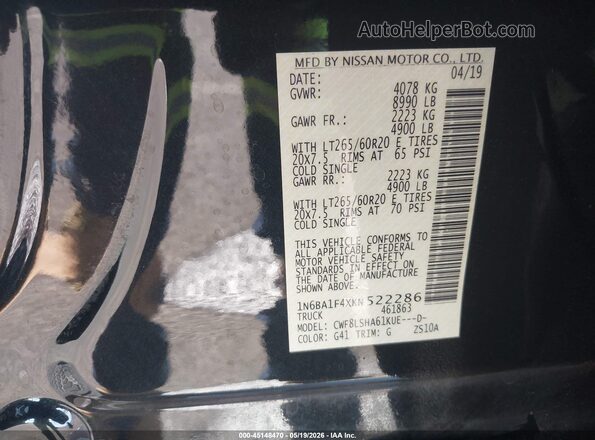 1N6BA1F4XKN522286 2019 NISSAN TITAN XD Black Շարժիչի բաժամունքի տեսք